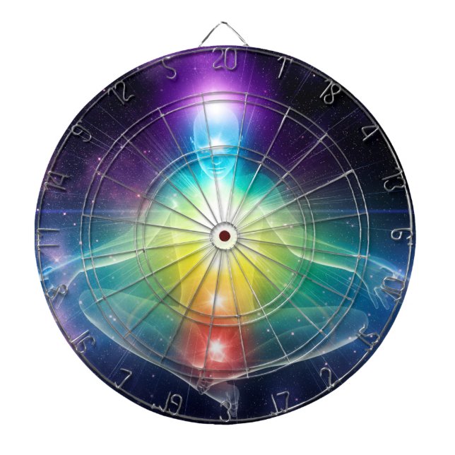 Tabla Dardos Abstrato humanoide lotus yoga pose com chakras (Frente)