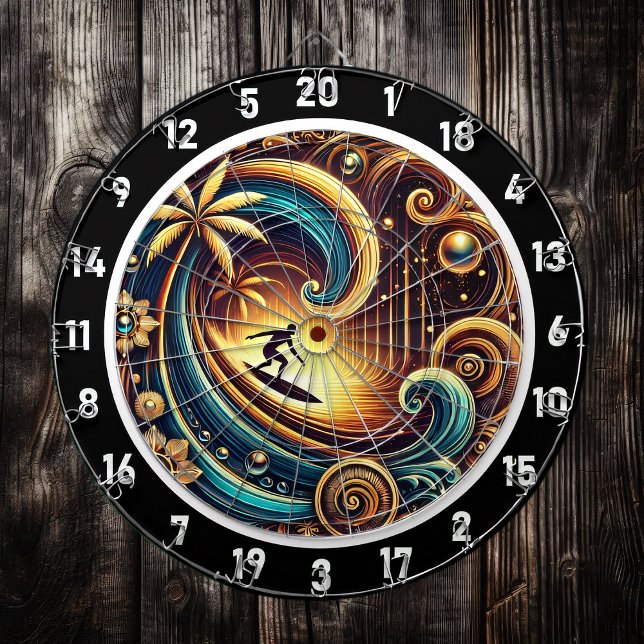 Tabla Dardos Abstrato Surfer na onda com Sunset (Criador carregado)