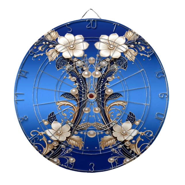Tabla Dardos Alvo de Dardos com Enfeite Floral Azul Branco (Frente)