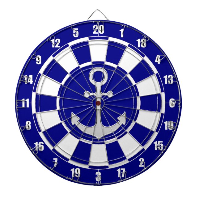 Tabla Dardos Âncora Prateada em Tabuleiro de Dardos Azul-Marinh (Frente)