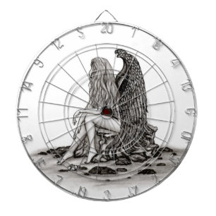 Tabla Dardos Angel, perdido no pensamento, Design preto e branc