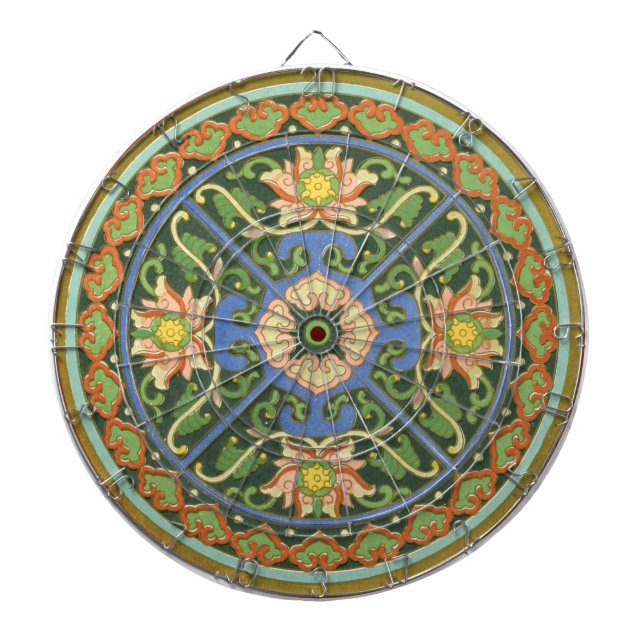 Tabla Dardos Antigo Padrão Chinês de Cloisonné: Jade Verde (Frente)