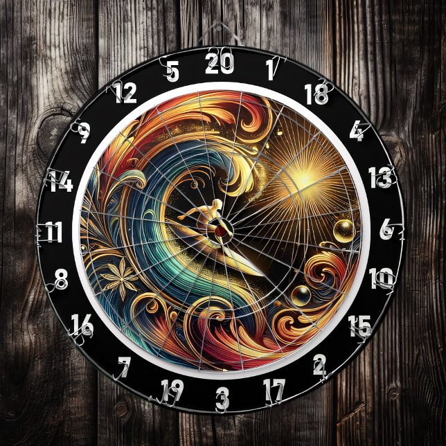 Tabla Dardos Arte de Parede Tropical de Ondas de Surfista Sunse (Criador carregado)