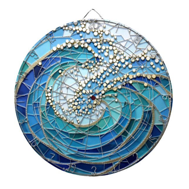 Tabla Dardos Arte em Mosaico do Mar de Ondas (Frente)