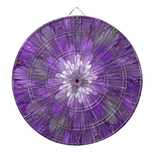 Tabla Dardos Arte fractal abstrata de flor roxa psicodélica (Frente)