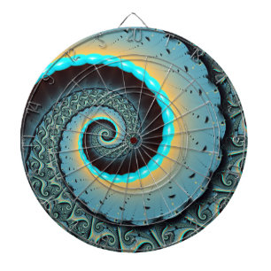 Tabla Dardos Arte Fractal Espiral Azul Turquesa Abstrato Laranj
