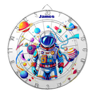 Tabla Dardos Astronauta Colorida e Univers em Cores Negros