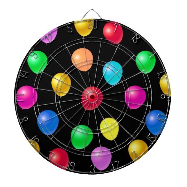 Tabla Dardos Balões de Festa Multicoloridos sobre Preto (Frente)