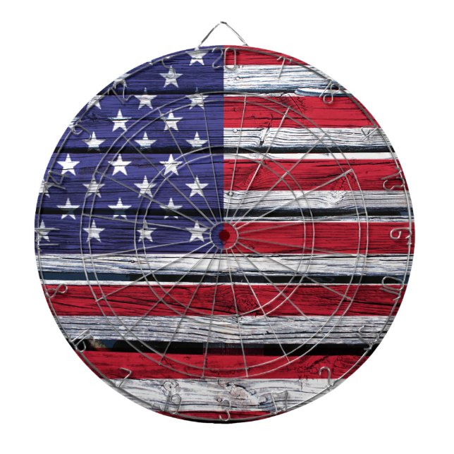 Tabla Dardos Bandeira Americana - Madeira Rústica (Frente)