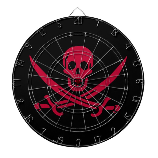 Tabla Dardos Bandeira pirata da Caveira Vermelha e Espadas de C (Frente)