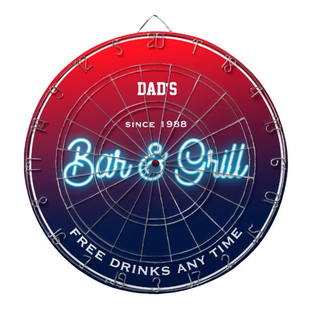 Tabla Dardos Bar e Pai qualquer nome Slogan Red Blue Funny (Frente)
