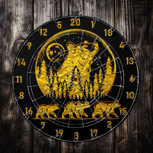 Tabla Dardos Beleza do Urso Grizzly Preto e Dourado