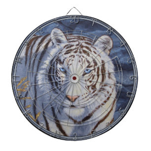 Tabla Dardos Belo Tigre Branco com Olhos Azuis Cristais