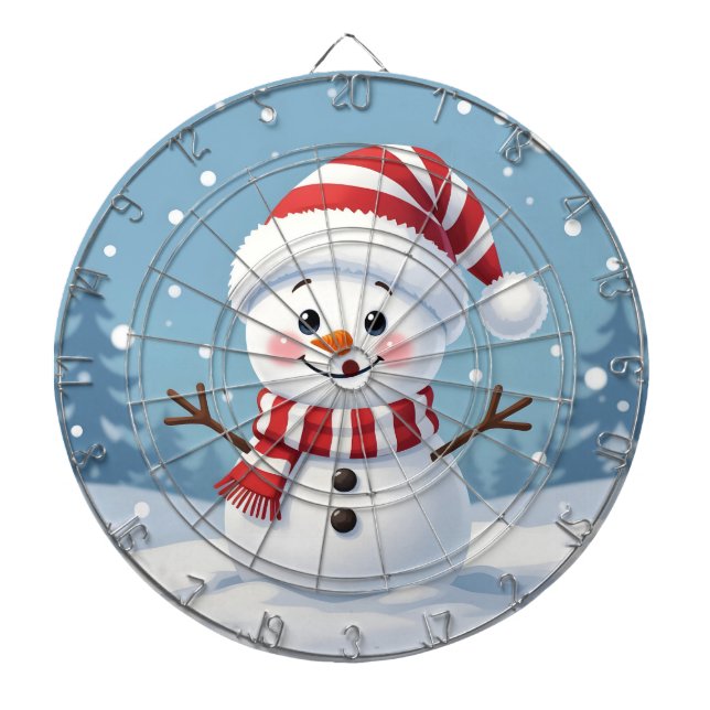 Tabla Dardos Boneco de neve fofo com cachecol e chapéu (Frente)