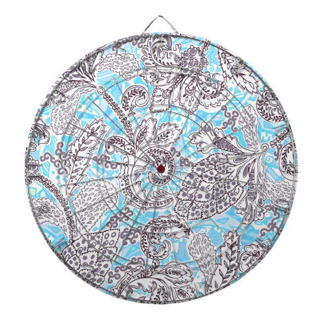 Tabla Dardos Bonito floral clássico cinza azul (Frente)