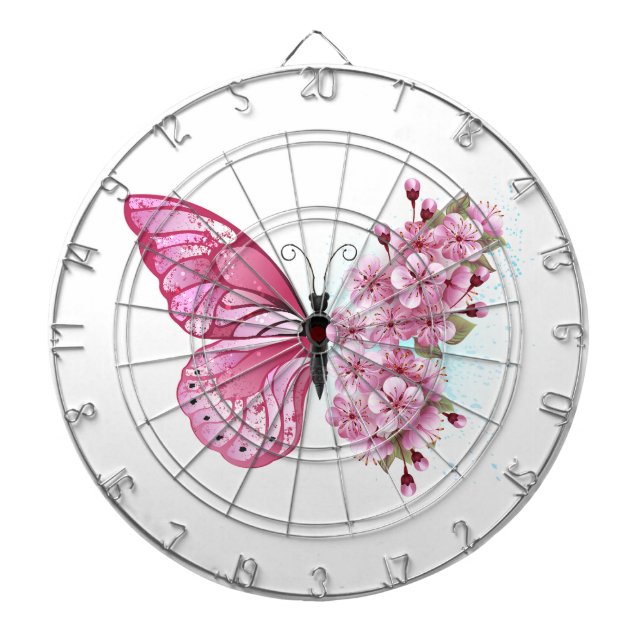 Tabla Dardos Borboleta Flor com Sakura Rosa (Frente)