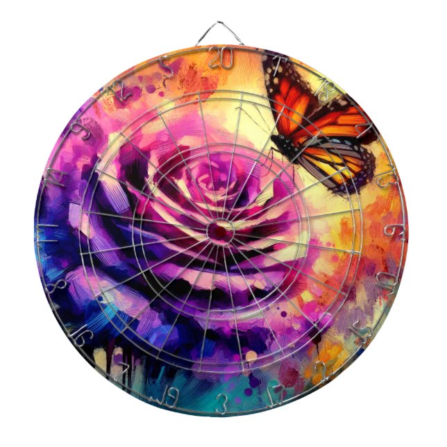 Tabla Dardos Borboleta Monarca Rosa Roxo Laranja (Frente)