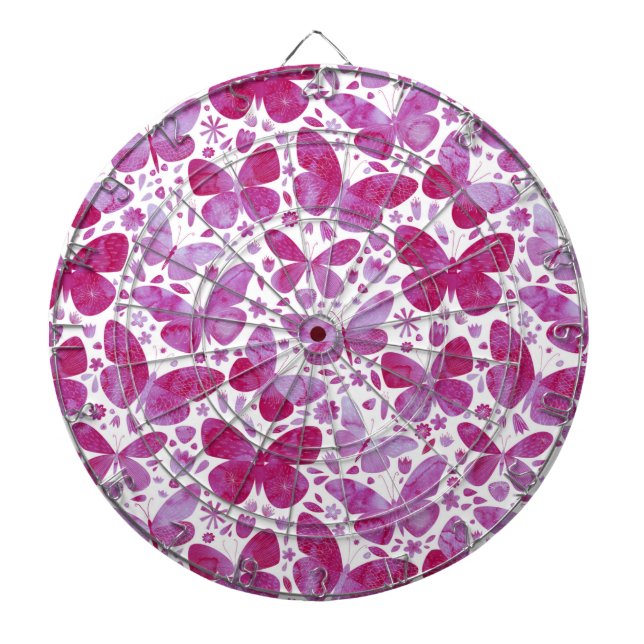 Tabla Dardos Borboletas Aquarela Magenta Rosa (Frente)