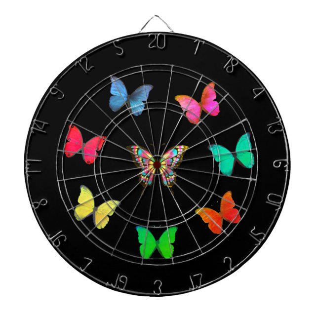 Tabla Dardos Borboletas Multicoloridas em Preto (Frente)