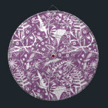 Tabla Dardos Botânico Roxo Moderno<br><div class="desc">Folha botânica e padrão floral modernos em branco sobre fundo roxo. Arte original de Nic Squirrell.</div>