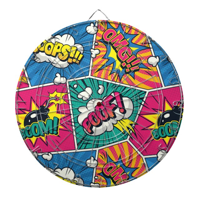 Tabla Dardos Burst Comic Retro Whimsical - Arte Pop vibrante (Frente)
