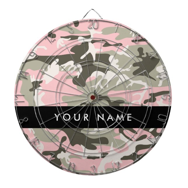 Tabla Dardos Camuflagem Rosa e Verde Personalize seu nome (Frente)