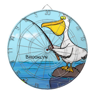 Tabla Dardos Cartoon pelicano de pesca engraçado