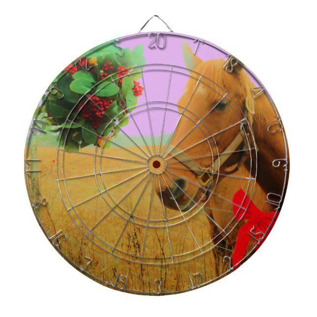 Tabla Dardos Cavalo de Natal com céu rosa retrô (Frente)