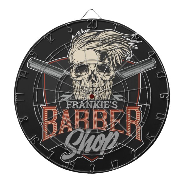Tabla Dardos Caveira e Navalhas do Hipster de Barber Personaliz (Frente)
