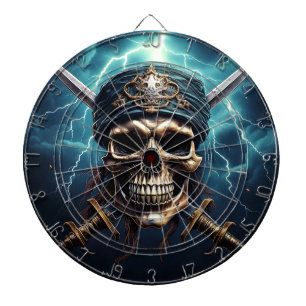 Tabla Dardos Caveira Pirata com Placa de Arte com Espadas