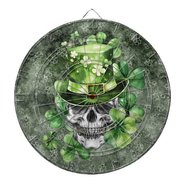 Tabla Dardos Caveira Vívida com Ilustração de Chapéu Verde (Frente)