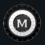 Tabla Dardos Caverna Moderna do Monograma<br><div class="desc">Conselho moderno de dardo em preto e branco com tipografia de blocos clássicos inicial. Ideal para uma caverna de homem,  sala de jogos ou festa de casa. Personalize com nome e inicial.</div>