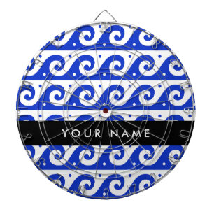 Tabla Dardos Chave Grega Meander, Chave Wave, Azul, Seu Nome