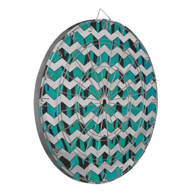 Tabla Dardos Chevron Tiger Black and Teal Impressão (Frente Esquerda)