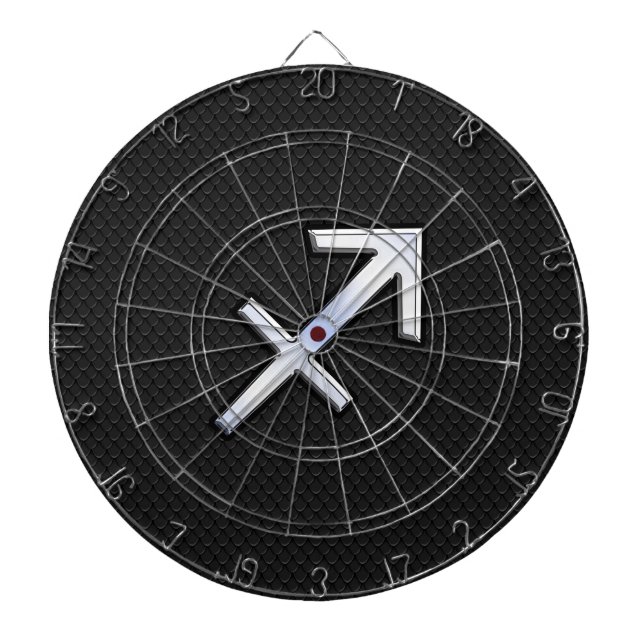 Tabla Dardos Chrome Como Sagitário Sinal Zodiac a Preto (Frente)