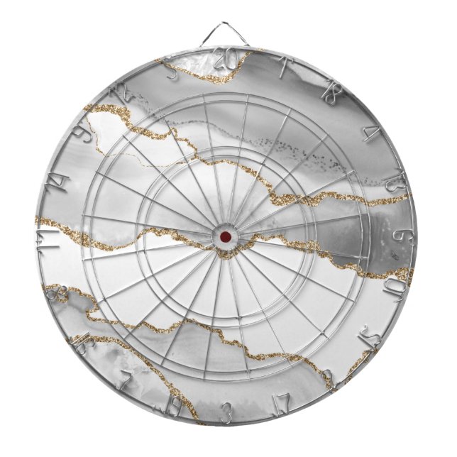 Tabla Dardos Cinza Glusco Branco Agato Refinado Ouro Brilhante (Frente)