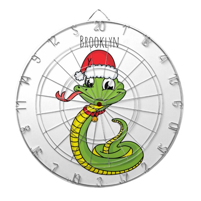 Tabla Dardos Cobra verde fofa com chapéu de Papai Noel desenho  (Frente)