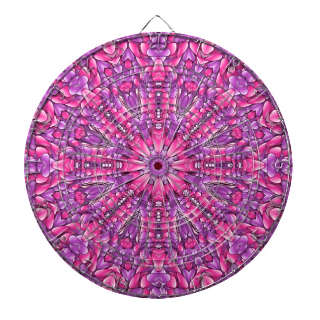 Tabla Dardos Coleidoscópio Fractal, Rosa e Púrpura, (Frente)