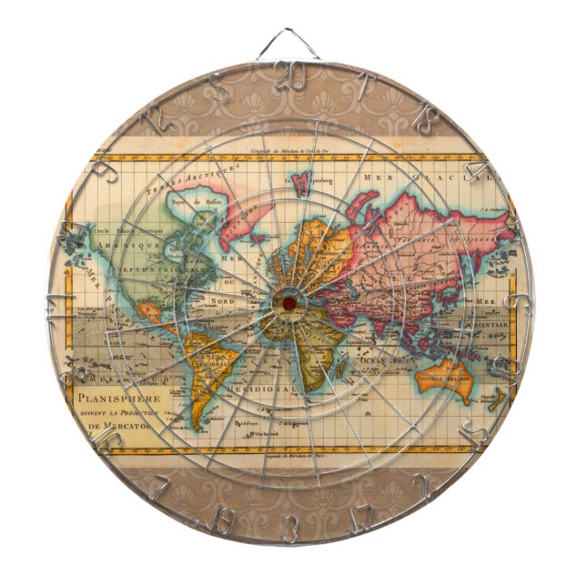 Tabla Dardos Continentes Antigos do Mapa Mundial dos Anos 1700 (Frente)