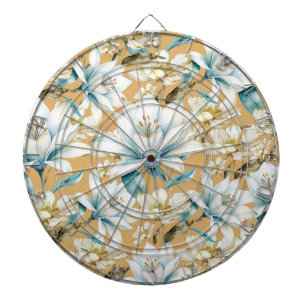 Tabla Dardos Cor d'água botânica, azul, branco, amarelo, lírio