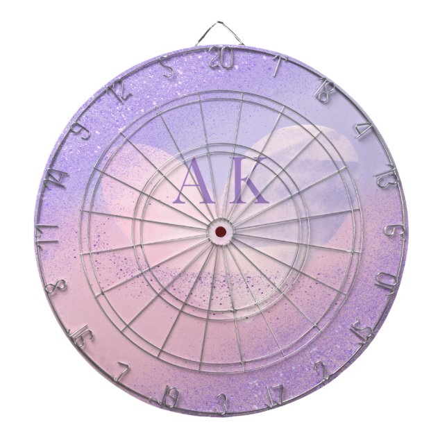 Tabla Dardos Coração Gradiente Roxo Rosa Monograma (Frente)