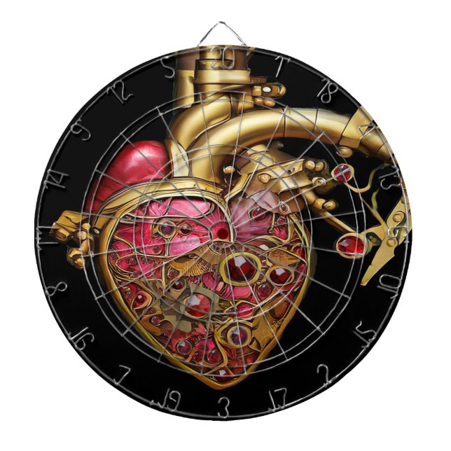 Tabla Dardos Coração Steampunk Rubis e Engrenagens Anatômicas (Frente)