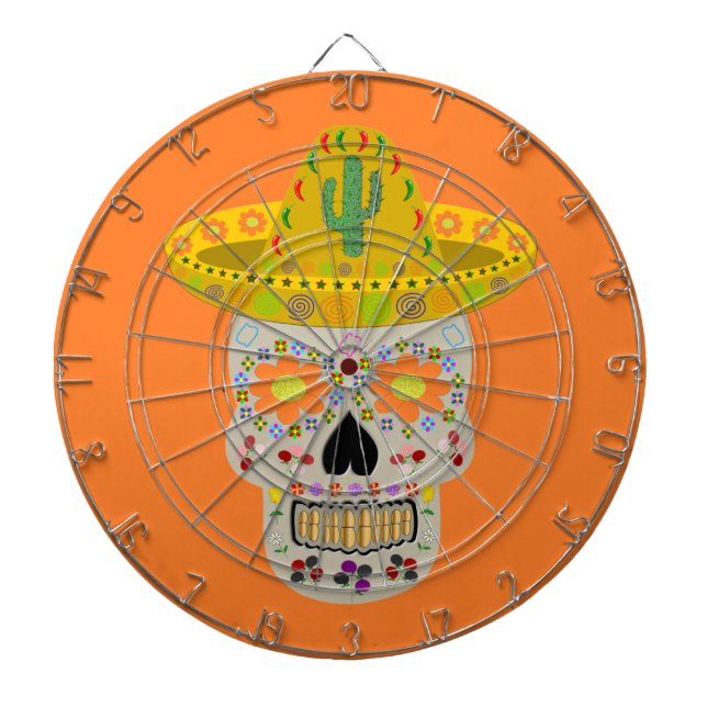 Tabla Dardos Cranio do Dia dos Mortos Mexicano (Frente)