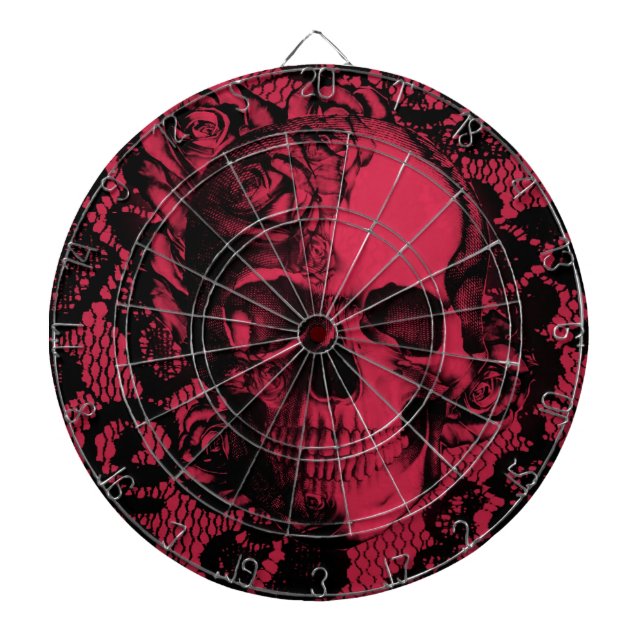 Tabla Dardos Crânio gótico do laço em vermelho escuro. (Frente)