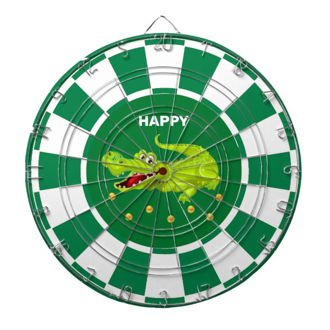 Tabla Dardos Crocodilo Fofo e Confete Dourado em Verde e Branco (Frente)