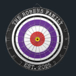 Tabla Dardos Custom Family Name Rustic Dartboard<br><div class="desc">A dartboard is a popular recreational and competitive game that provides hours of fun for players of all ages and skill levels. Typically made from sisal fibers, cork, or electronic components, dartboards are designed to withstand the impact of darts while offering precise scoring zones. Standard dartboards feature a circular design...</div>