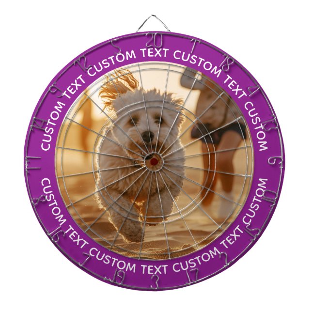 Tabla Dardos Custom Photo Dartboard & Text - PURPLE Surround (Frente)