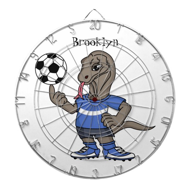 Tabla Dardos Cute funny Komodo dragon playing soccer cartoon (Frente)