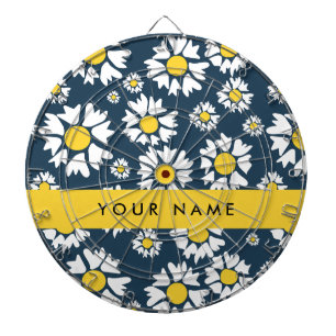 Tabla Dardos Daisy Pattern, White Daisies, Seu Nome