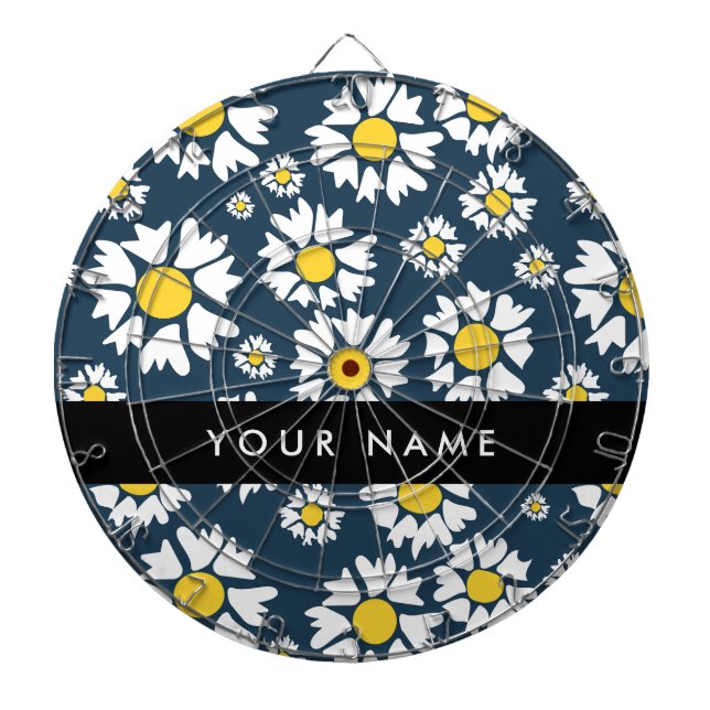 Tabla Dardos Daisy Pattern, White Daisies, Seu Nome (Frente)